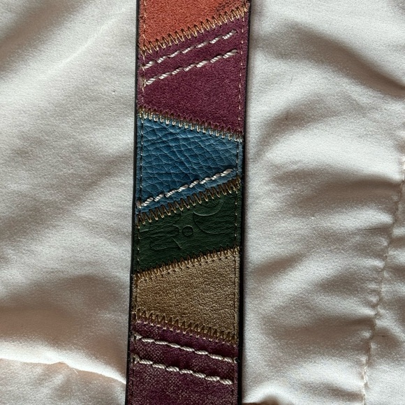 Fossil Patchwork Leather belt Genuine Suede Size M Multi Color Hippy Granny 90s - Picture 6 of 12